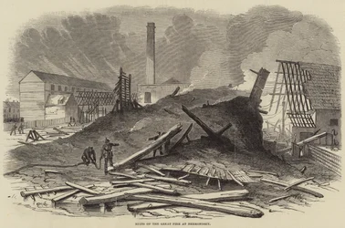 Ruinen des großen Feuers in Bermondsey